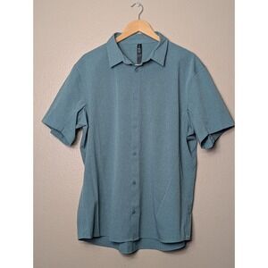 Lululemon Shirt Mens 2XL Green Short Sleeve Button Front Stretch Tech Casual